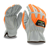 Cordova 8535 OGRE-GT Premium Grain Goatskin Driver Gloves, Aramid/Glass Fabric Lined, Padded Double Palm, Keystone Thumb, Orange TPR Protectors, ANSI Cut Level 4