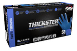 SAS Thickster Powder-Free Exam Grade Latex Disposable Gloves - 10 Boxes / 50 Ea. 500 Gloves Total. 14 Mil, Blue. 12" Length