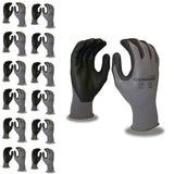 Cordova Conquest Gloves, Premium, Gray Nylon/Spandex Shell, Black Foam Nitrile/Pu Palm Coating, 12-Pack