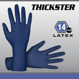 SAS Thickster Powder-Free Exam Grade Latex Disposable Gloves - 10 Boxes / 50 Ea. 500 Gloves Total. 14 Mil, Blue. 12" Length