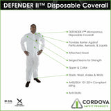 Cordova Defender II White Microporous Coverall With Hood, Zipper Front With Flap, Elastic Waist, Wrist, Ankles & Hood, 25-Pack