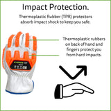 Cordova 8535 OGRE-GT Premium Grain Goatskin Driver Gloves, Aramid/Glass Fabric Lined, Padded Double Palm, Keystone Thumb, Orange TPR Protectors, ANSI Cut Level 4