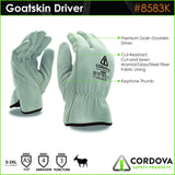 Cordova Premium Grain Goatskin Driver Gloves, Aramid/Glass Fabric Lined, Keystone Thumb, ANSI Cut Level 5, 12-Pack