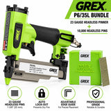 GREX P635L 23 Gauge Headless Pinner Bundle with 10,000 Galvanized Pins