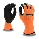 Cordova Conquest Hv Gloves, Premium, Hi-Vis Orange Nylon/Spandex Shell, Black Foam Nitrile/Pu Palm Coating, 12-Pack