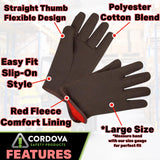 Cordova 1600 Red Lined Gloves, Slip-On Style, Brown Jersey, Large, 12-Pack