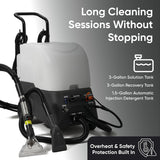 Dapper 3-Gallon Commercial Carpet & Upholstery Extractor with Steam, Spray Vacuum, Blower & Mite Remover – Deep Cleaning Machine with Dual Circuit Power Cords