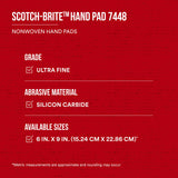 Cubitron Scotch-Brite Ultra Fine Grade 7448 Hand Pad, Pack of 20, 6 in x 9 in Hand Pads, Nonwoven Silicon Carbide, Surface Preparation, Scuffing, and Cleaning, Gray