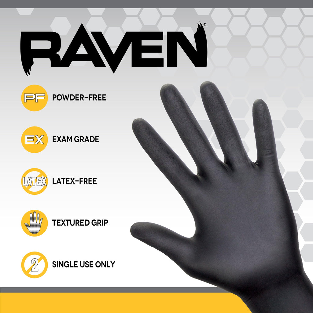 Raven Powder Free Nitrile Disposable Gloves 7 Mil Latex Free, Chem