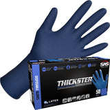 SAS Thickster Powder-Free Exam Grade Latex Disposable Gloves - 10 Boxes / 50 Ea. 500 Gloves Total. 14 Mil, Blue. 12