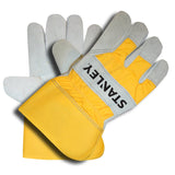 Stanley Select Cowhide spit Leather Palm Work and Safety Gloves - Yellow Canvas Back - Large