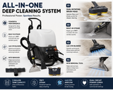 Dapper 3-Gallon Commercial Carpet & Upholstery Extractor with Steam, Spray Vacuum, Blower & Mite Remover – Deep Cleaning Machine with Dual Circuit Power Cords