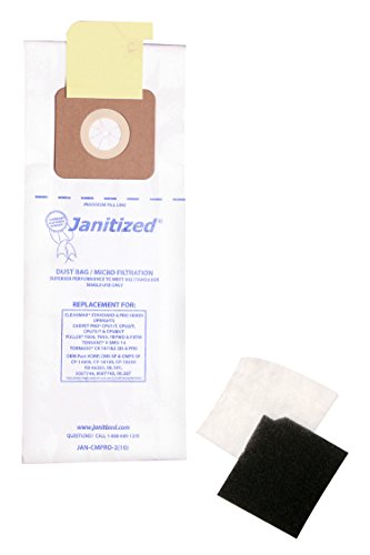 Janitized JAN-CMPRO-2(10) Premium Replacement Commercial Vacuum Paper Bag for CleanMax Pro, Tennant V-SMU-14, Tornado CK 14, Carpet Pro CPU, OEM #CMP, CMS, CMPS, 06.267 (Pack of 10)