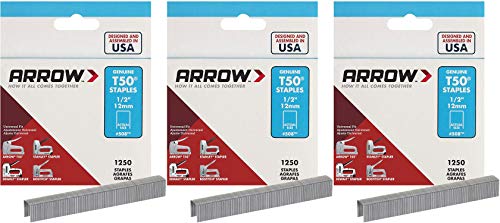Arrow Fastener 508 Genuine T50 1/2-Inch Staples, 3 Pack