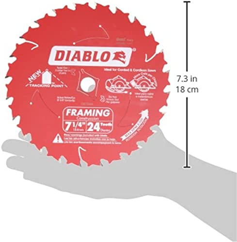 Freud D0724A Diablo 7-1/4" 24T ATB Framing Saw Blades – 5-Pack, Thin Kerf For Fast Clean Cuts In Wet Or Dry Lumber