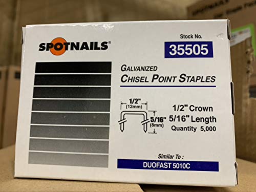 Spot Nails 20 Gauge Staples with 1/2-inch Crown  similar to Duo-Fast 50 series 5,000 per Box