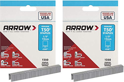 Arrow Fastener 508 Genuine T50 1/2-Inch Staples, 1,250-Pack(2-Pack)