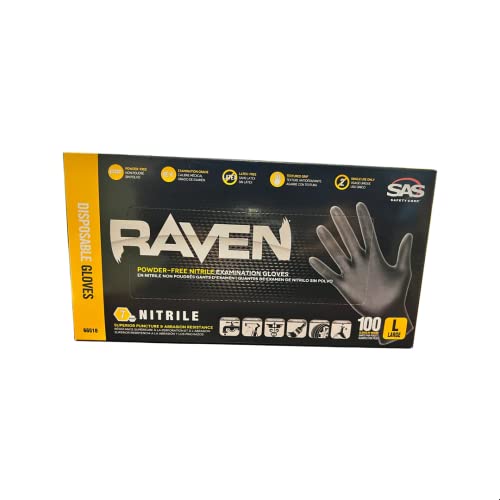 SAS66518 SAS Safety Raven Powder Free Examination Black Nitrile Gloves - Large