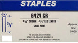 Staples 6424 sim to Duo-Fast 6424CR Part 9829 Box (5,000) of 19 Gauge 3/4" Leg x 3/16" Narrow Crown Staples