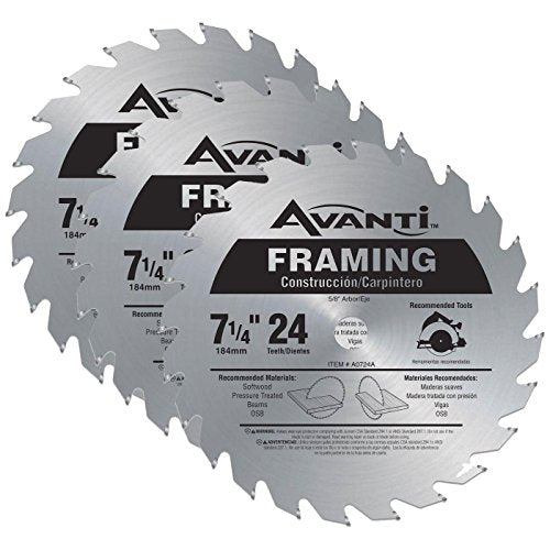 Avanti A0724A 7-1/4-inch 24T 5/8-inch Arbor Framing Circular Saw Blades, 10-Pack