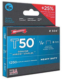 Staple 3/8" x 1/4" T50 Heavy Duty Flat Crown Staples, 1250 pk.