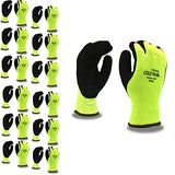 Cold Snap Gloves, 7-Gauge, Hi-Vis Green, Brushed, Loop-In, Acrylic Terry Shell, Black Foam Latex Palm Coating