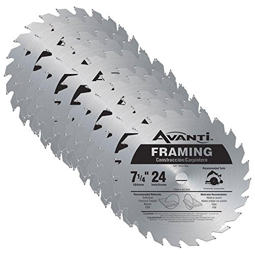 Avanti A0724A 7-1/4-inch 24T 5/8-inch Arbor Framing Circular Saw Blades, 10-Pack