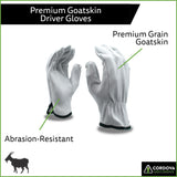 Cordova 8500 Premium Grain Goatskin Driver Gloves, Unlined, Shirred Elastic Back, Keystone Thumb, 12-Pack