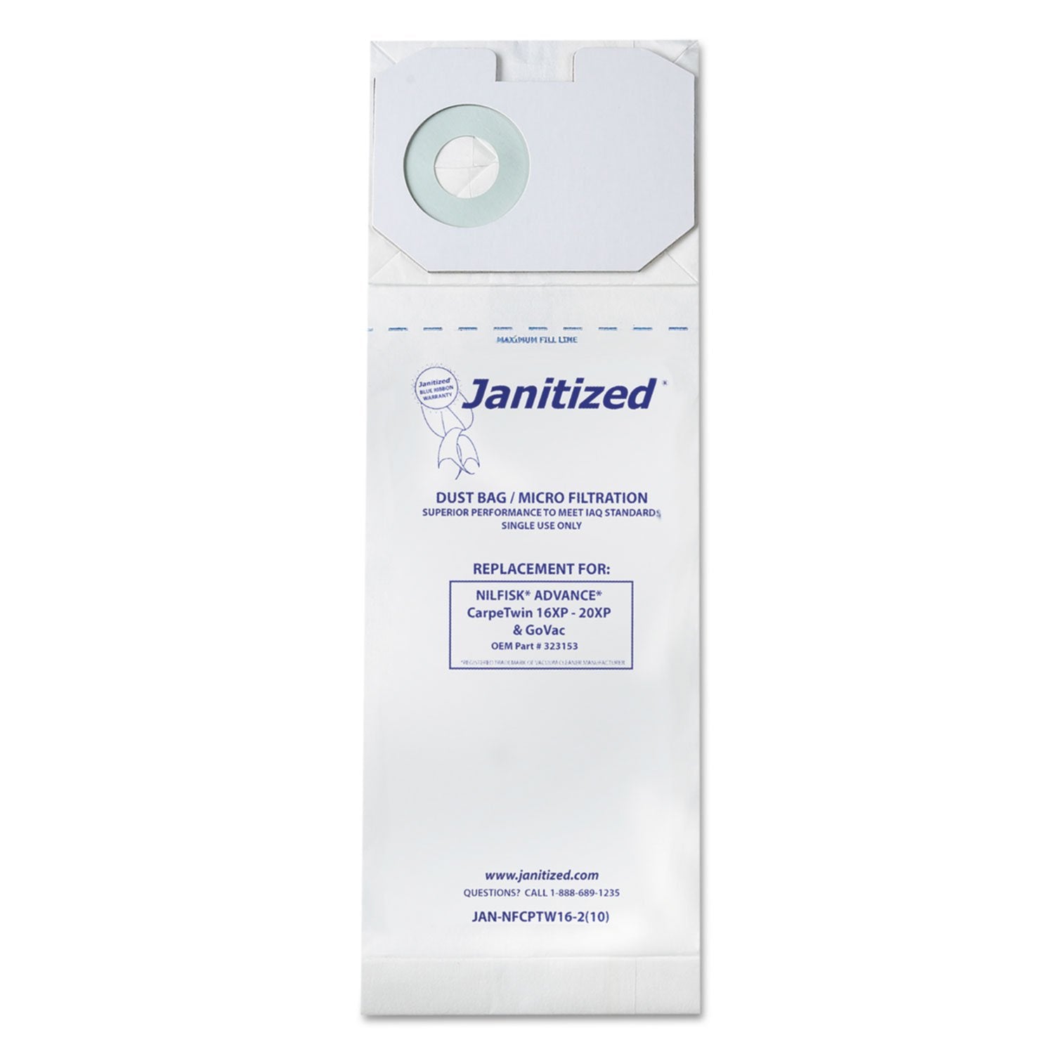 Janitized JANNFCPTW162 Vacuum Filter Bags Designed to Fit Nilfisk CarpeTwin Upright 16XP/20XP 100/CS