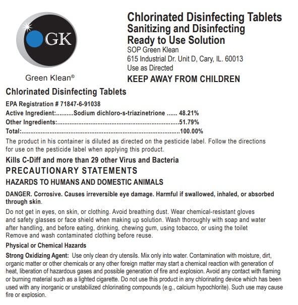 Green Klean Chlorinated Disinfecting & Sanitizing Tablets | Kills SARS-CoV-2 (COVID-19) | EPA Registered Disinfectant for Auto Scrubber, Microfiber Mop, Trigger Sprayers, Electrostatic Sprayers
