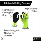 Cordova 3991M Contact Gloves, 13-Gauge, Hi-Vis Green Nylon Shell, Black Foam Latex Palm Coating