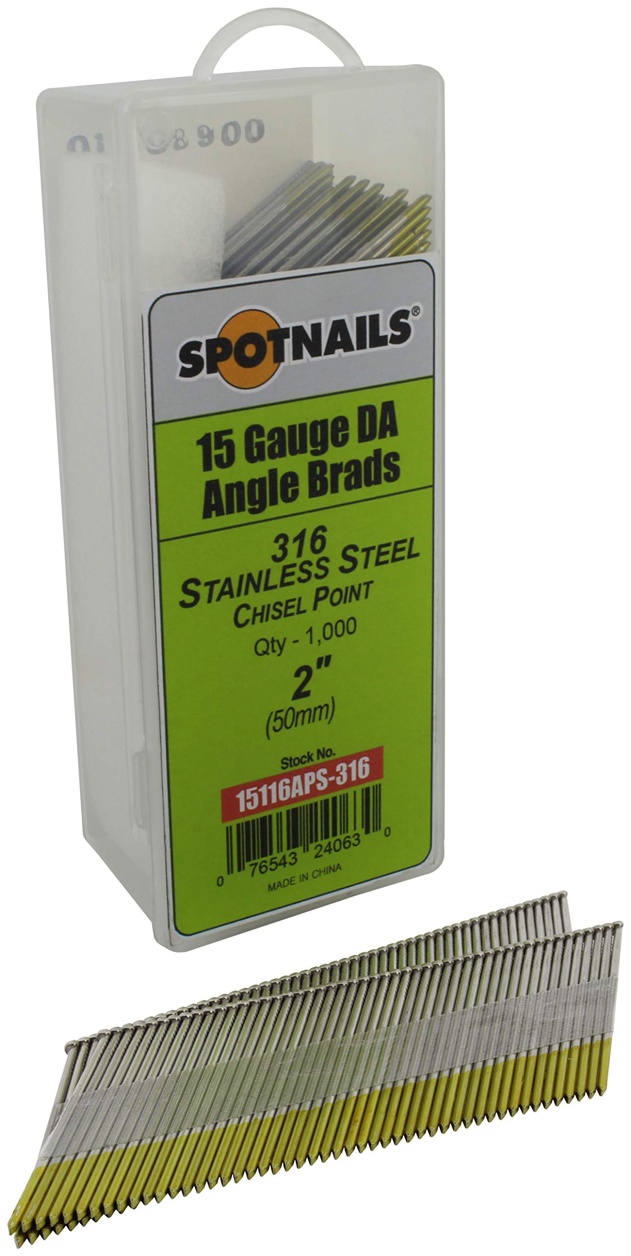 Spotnails 15116APS-316 2 in. 316 Stainless Steel 15 Gauge DA Angle Brads, 1,000/Box