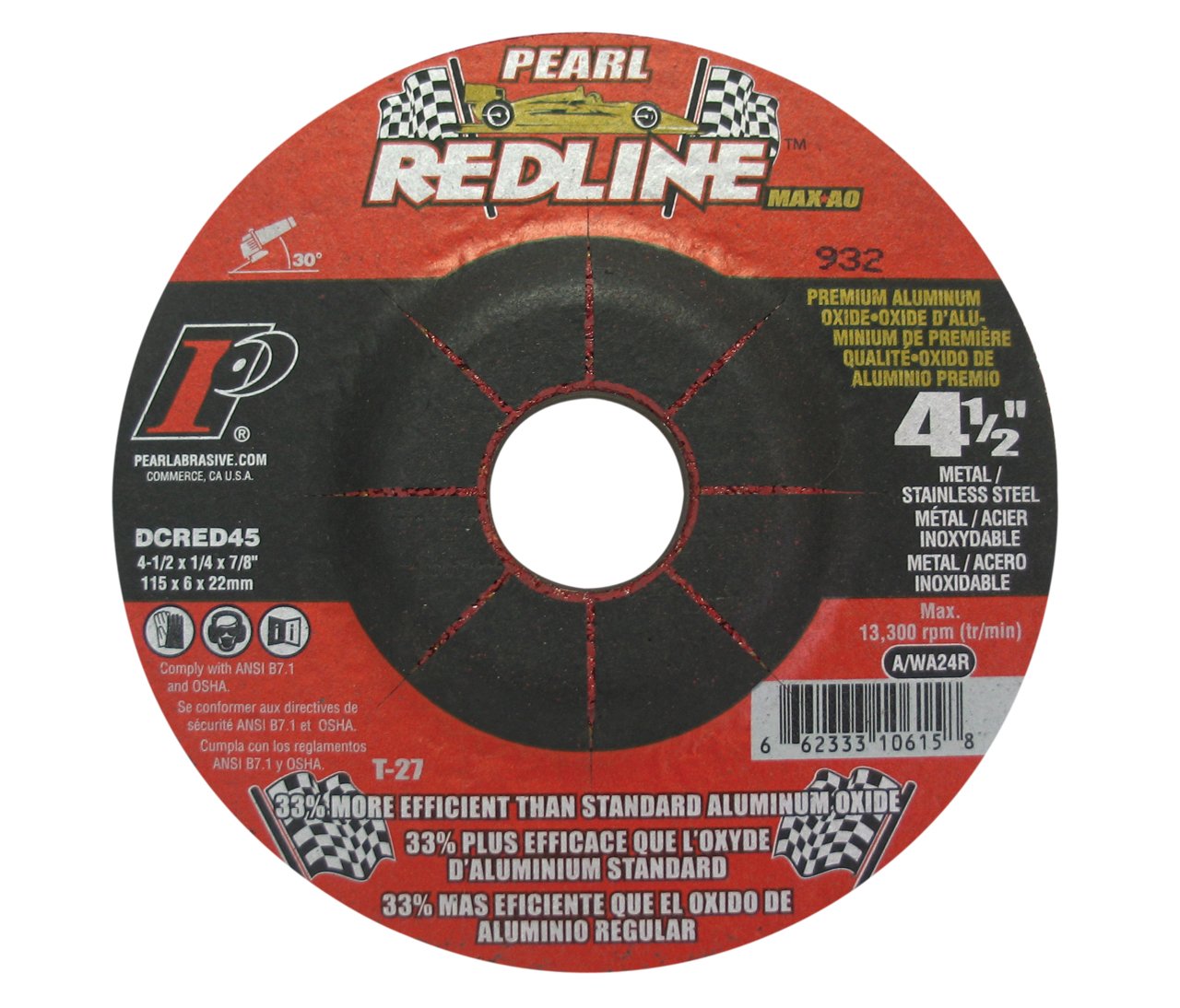 Pearl Abrasive DCRED45 4-1/2" by 1/4" by 7/8" Depressed Center Grinding Wheels (Box of 25)