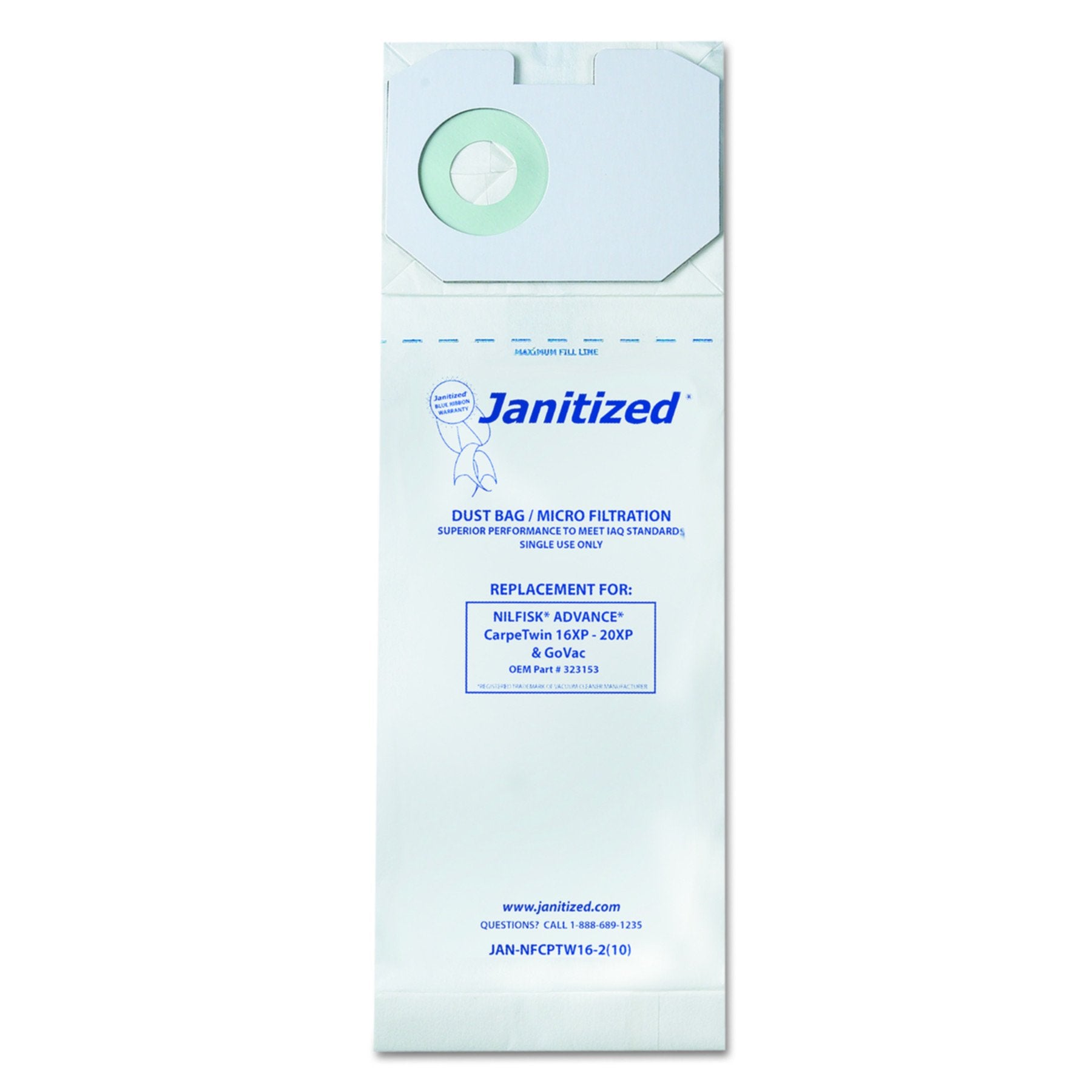 Janitized JANNFCPTW162 Vacuum Filter Bags Designed to Fit Nilfisk CarpeTwin Upright 16XP/20XP (Case of 100)