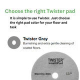 Diversey TASKI Twister Intellipad Diamond Coated Floor Machine Cleaning Pad, Made in USA, Burnish to High Super Gloss Finish, Grey/Brown