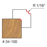 Freud 34-100 1/16-Inch Radius Rounding Over Bit with 1/4-Inch Shank