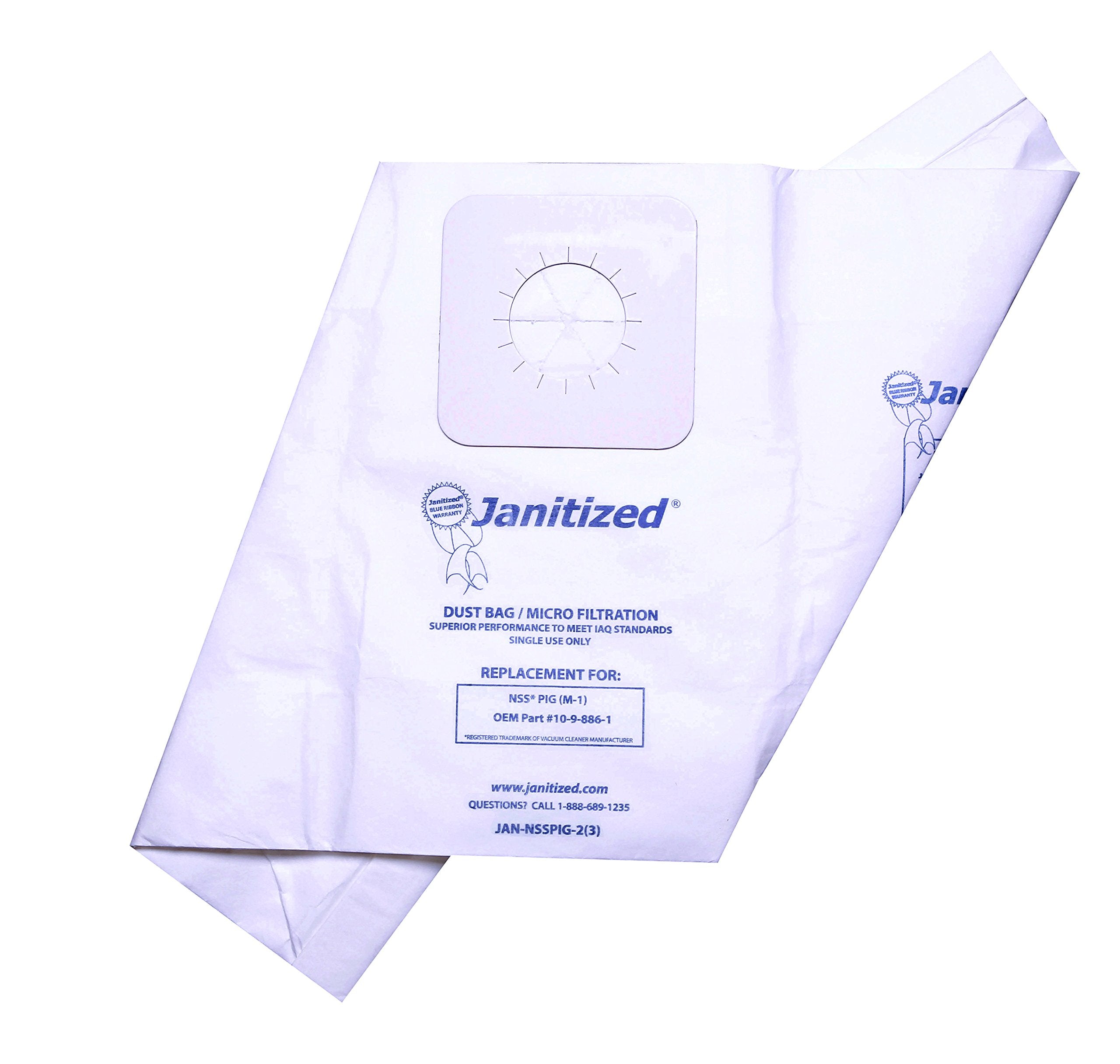 Janitized JAN-NSSPIG-2(3) Premium Replacement Commercial Vacuum Bag, for NSS M-1"Pig" Portable Vacuum Cleaners (12-3 Packs)