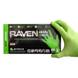 SAS Safety RAVEN HiViz Neon Green Nitrile Gloves (formerly Derma VUE), Size LARGE, 7 MIL, Powder Free - 10 Boxes of 100 Gloves By Weight (1000 Count)