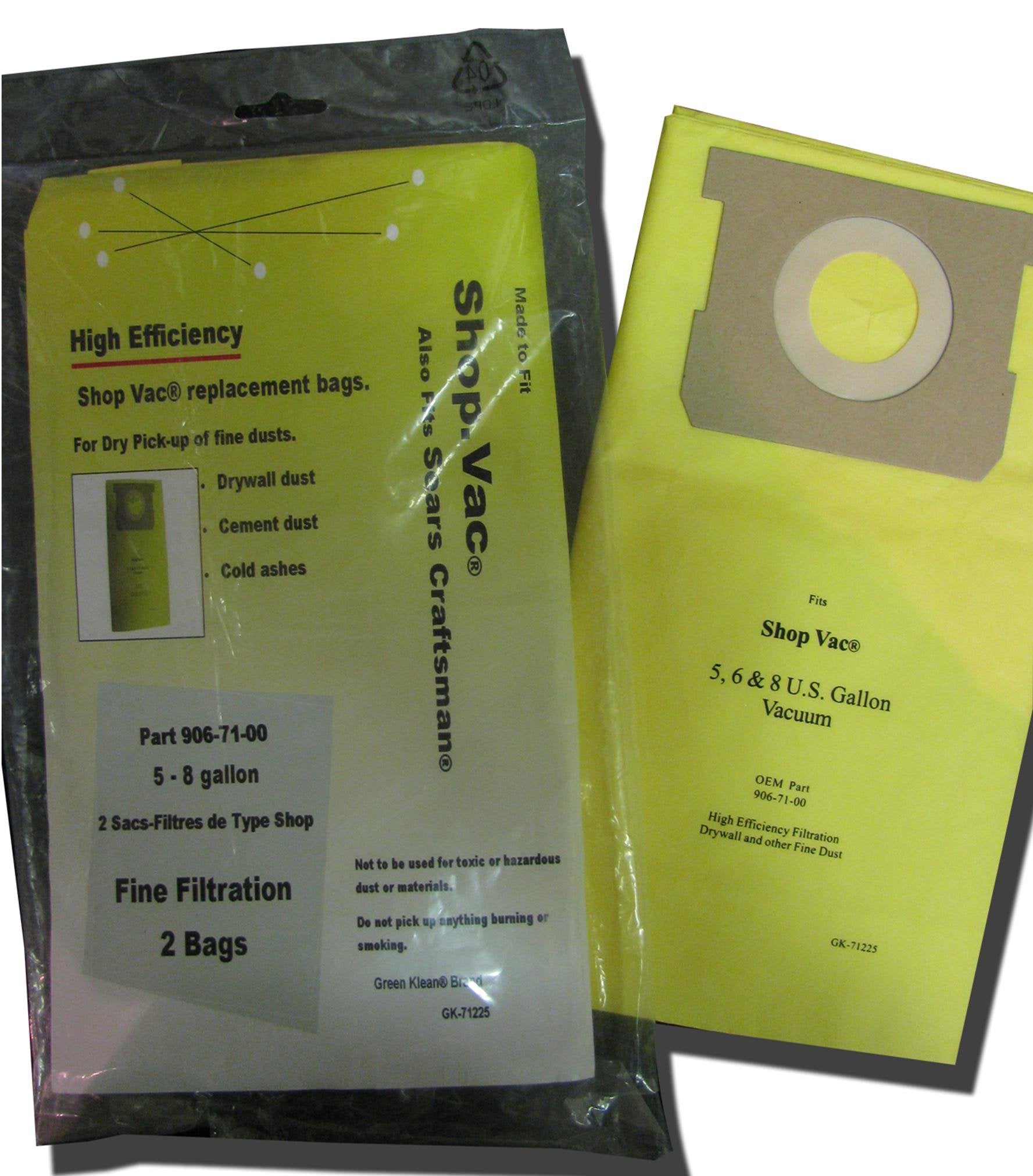 Green Klean 10 Pack Shop Vac 5-8 Gallon/High Efficiency 712-25