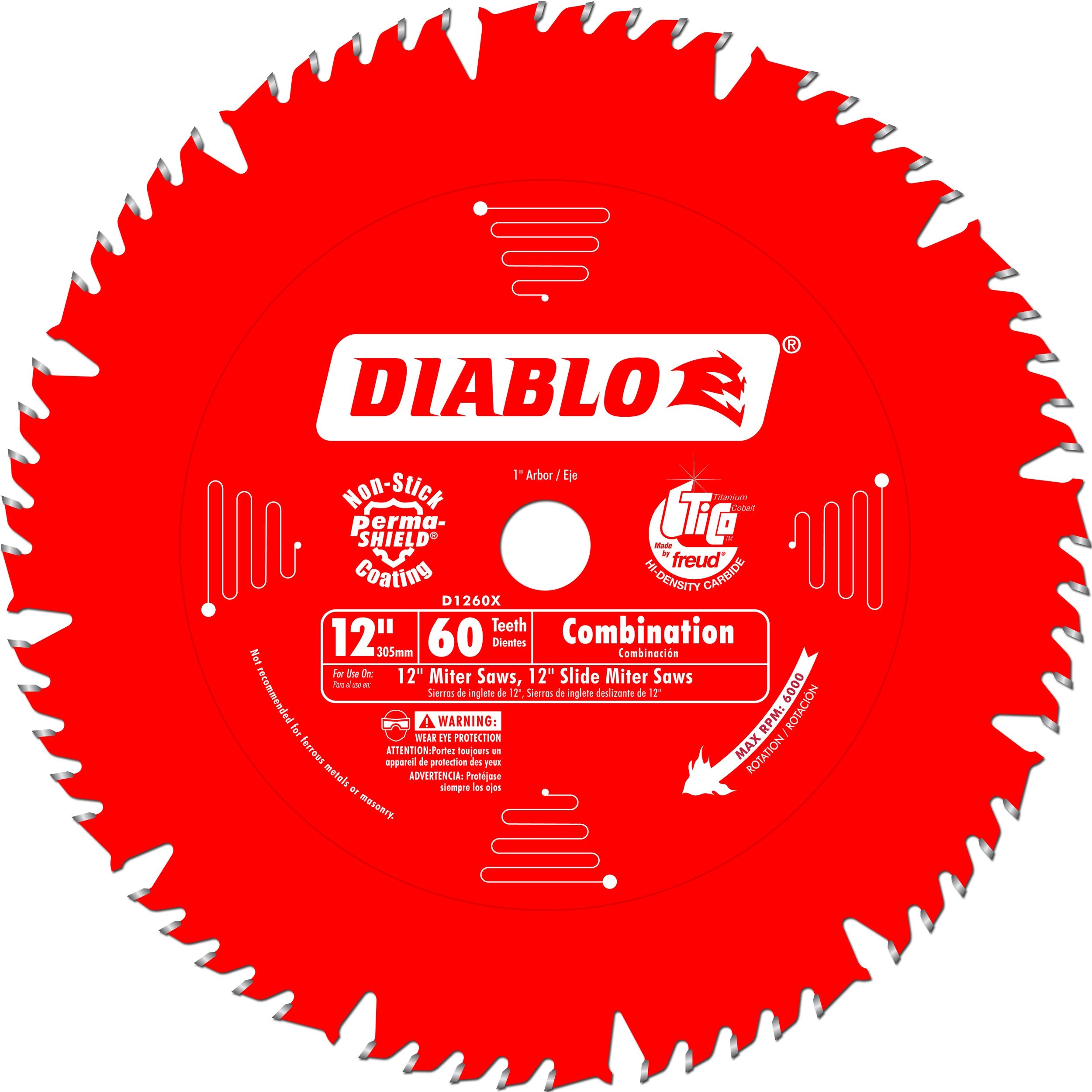 Diablo D1260X 12-Inch by 60t 1in Arbor Combination Saw Blade