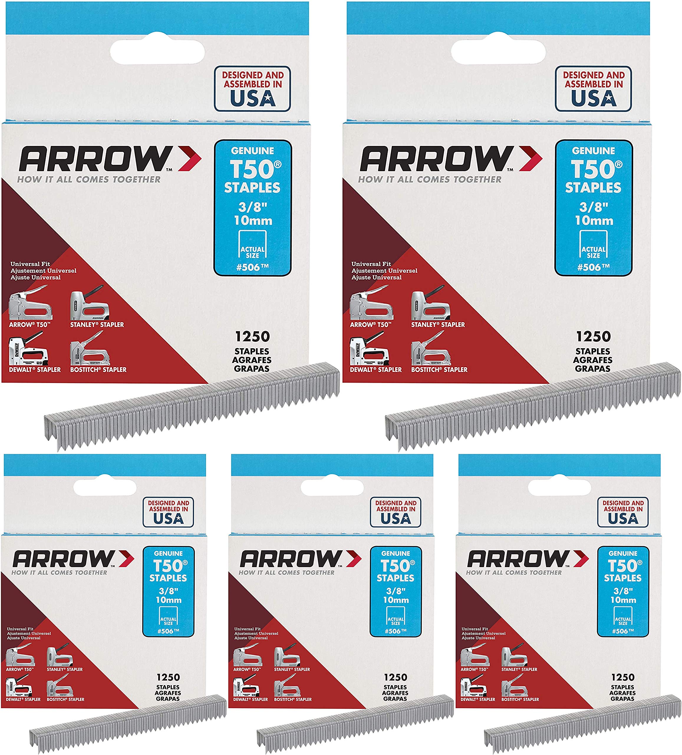Arrow Fastener 506-5 Genuine T50 3/8-Inch Staples, 1250-Pack - 5 Pack