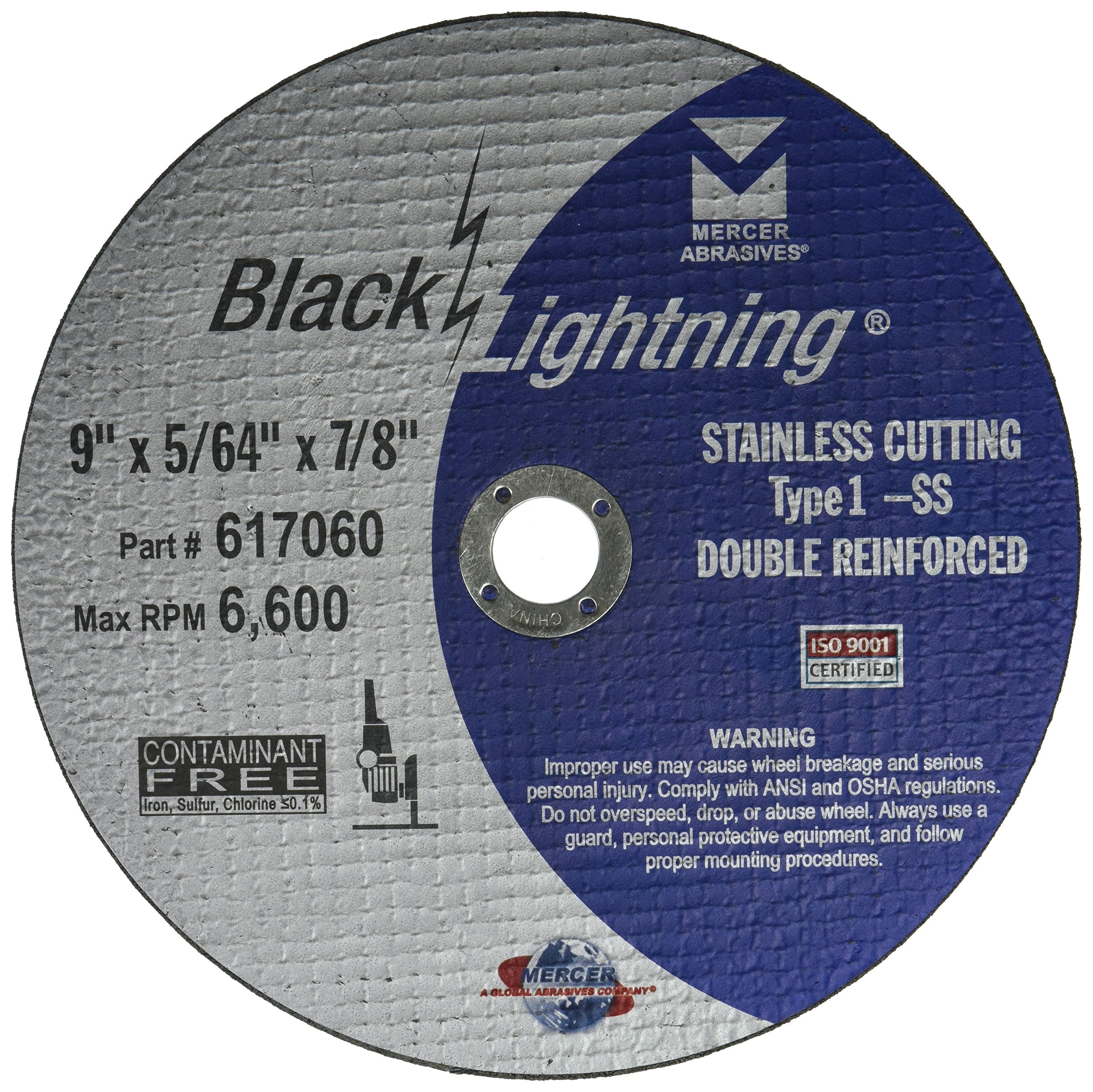 Mercer Industries 616010-4" x .045 x 3/8" Type 1 Black Lightning Cut-Off Wheels for Metal (50 pack)