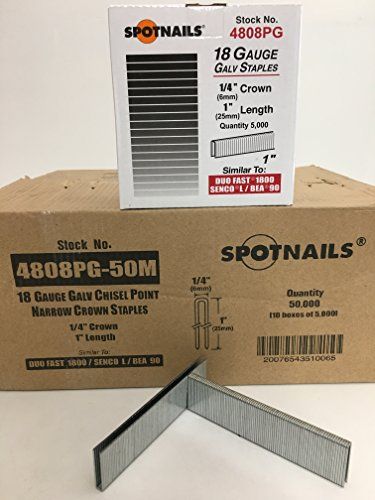 SPOTNAILS 4808PG L/90 18 Gauge 1/4" Crown, 1" leg. 5000 Pcs/Box, 10 Boxes/Case. Sale By Full Case !